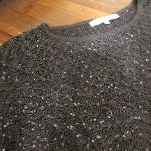 Brown sequin crew neck sweater